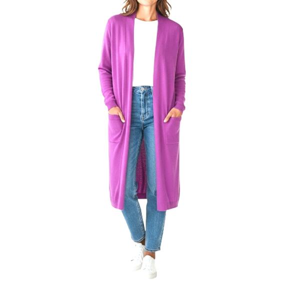 OATS CASHMERE By Debra Hayburn Open Front Long Cardigan Sz S Lilac Rate Luxury - Picture 1 of 10